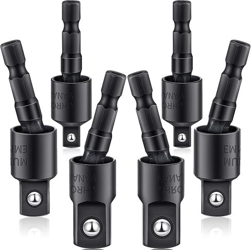 Honoson 6 Pieces Power Drill Sockets Adapter Set Impact Driver Wobble Socket Adapter 360 Degree Rotatable Hex Shank Impact Driver Socket Drill Bits 1/4, 3/8, 1/2 Inch, Black in Saudi Arabia