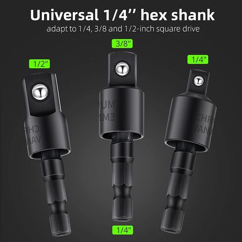 Honoson 6 Pieces Power Drill Sockets Adapter Set Impact Driver Wobble Socket Adapter 360 Degree Rotatable Hex Shank Impact Driver Socket Drill Bits 1/4, 3/8, 1/2 Inch, Black in Saudi Arabia