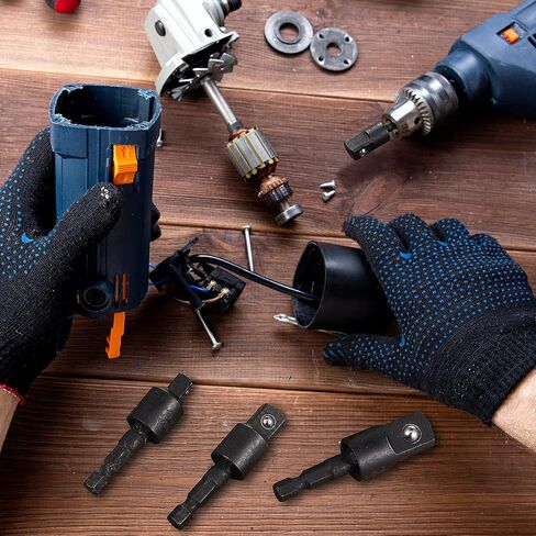 Honoson 6 Pieces Power Drill Sockets Adapter Set Impact Driver Wobble Socket Adapter 360 Degree Rotatable Hex Shank Impact Driver Socket Drill Bits 1/4, 3/8, 1/2 Inch, Black in Saudi Arabia