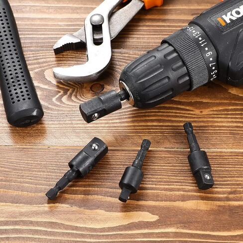 Honoson 6 Pieces Power Drill Sockets Adapter Set Impact Driver Wobble Socket Adapter 360 Degree Rotatable Hex Shank Impact Driver Socket Drill Bits 1/4, 3/8, 1/2 Inch, Black in Saudi Arabia
