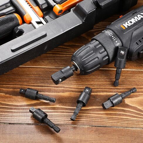 Honoson 6 Pieces Power Drill Sockets Adapter Set Impact Driver Wobble Socket Adapter 360 Degree Rotatable Hex Shank Impact Driver Socket Drill Bits 1/4, 3/8, 1/2 Inch, Black in Saudi Arabia