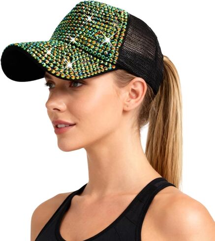 Bling Rhinestone Mesh Visor Cap, Canvas Baseball Cap for Women Adjustable Visor Hat Sparkle Denim Sun Hat Outdoor in Saudi Arabia