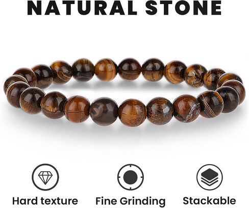 3Pcs Beaded Bracelets for Men – 8mm Beads Stretch Elastic Spiritual Bracelets Jewelry Gift for Men Women Black Obsidian, Hematite, Tiger Eye Stone in Saudi Arabia