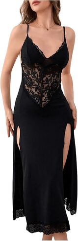OYOANGLE Women's Floral Lace Nightgowns Spaghetti Strap Lingerie Dress High Slit Nightdress in Saudi Arabia