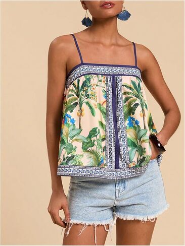 Women's Floral Tropical Boho Tops Spaghetti Strap Tank Top Vacation Beach Summer Camisole Tops in Saudi Arabia
