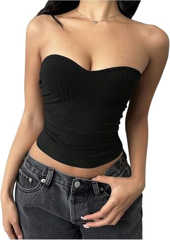 SHENHE Women's Strapless Knit Top Fitted Y2k Sweehteart Neck Summer Going Out Crop Tube in Saudi Arabia
