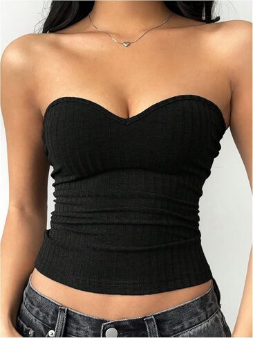SHENHE Women's Strapless Knit Top Fitted Y2k Sweehteart Neck Summer Going Out Crop Tube in Saudi Arabia
