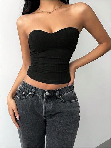 SHENHE Women's Strapless Knit Top Fitted Y2k Sweehteart Neck Summer Going Out Crop Tube in Saudi Arabia