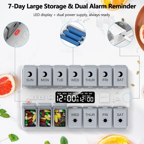 Weekly Pill Organizer with Alarms System, Removable Silicone Pill Box 7 Day 2 Time, Large Size Pill Case for Home and Travel, Secure Magnetic Base, Waterproof & Moisture Resistant (Blue) in Saudi Arabia