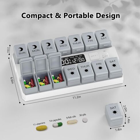 Weekly Pill Organizer with Alarms System, Removable Silicone Pill Box 7 Day 2 Time, Large Size Pill Case for Home and Travel, Secure Magnetic Base, Waterproof & Moisture Resistant (Blue) in Saudi Arabia