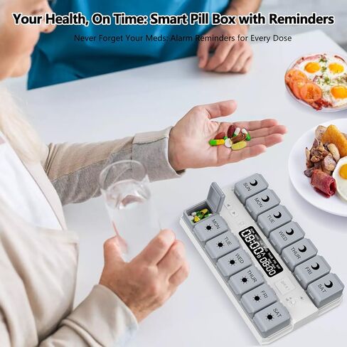 Weekly Pill Organizer with Alarms System, Removable Silicone Pill Box 7 Day 2 Time, Large Size Pill Case for Home and Travel, Secure Magnetic Base, Waterproof & Moisture Resistant (Blue) in Saudi Arabia