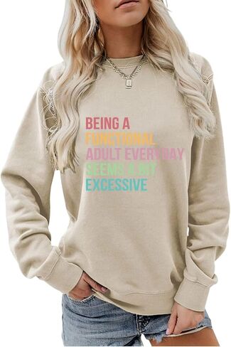 Funny Sweatshirts for Women Sarcastic Shirt Humor Saying Graphic Pullover Casual Long Sleeve Crewneck Lightweight Top in Saudi Arabia