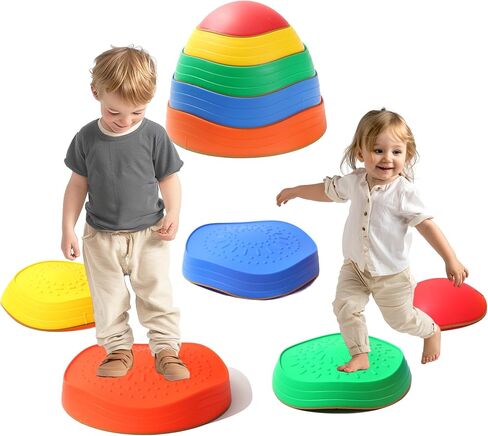6PCS Balance Stepping Stones for Kids Non-Slip River Stones Obstacle Course Play Indoor and Outdoor Coordination Game Sensory Toys Toddler Ages 3 4 5 6 7 8+ in Saudi Arabia