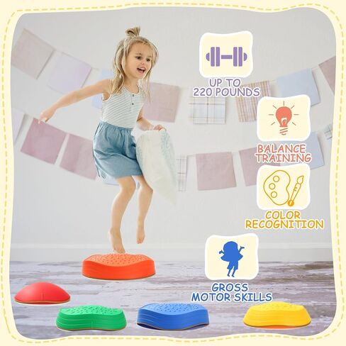 6PCS Balance Stepping Stones for Kids Non-Slip River Stones Obstacle Course Play Indoor and Outdoor Coordination Game Sensory Toys Toddler Ages 3 4 5 6 7 8+ in Saudi Arabia