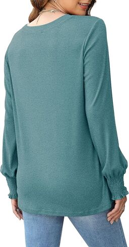 OFEEFAN Women's Tunic Tops Ruffle Sleeve Shirts Pleated Front Blouses Fall Travel Outfits S-3XL in Kuwait