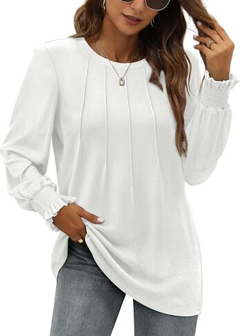 OFEEFAN Women's Tunic Tops Ruffle Sleeve Shirts Pleated Front Blouses Fall Travel Outfits S-3XL in Saudi Arabia