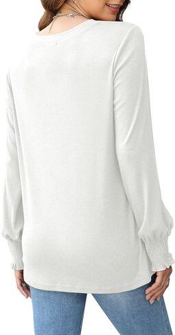 OFEEFAN Women's Tunic Tops Ruffle Sleeve Shirts Pleated Front Blouses Fall Travel Outfits S-3XL in Saudi Arabia
