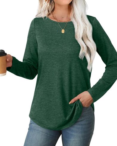 WIHOLL Womens Long Sleeve T Shirts 2024 Boat Neck Casual Basic Tshirt Fall Tops Fitted Ladies Blouses in Kuwait