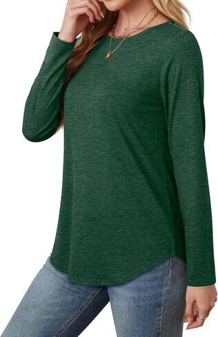 WIHOLL Womens Long Sleeve T Shirts 2024 Boat Neck Casual Basic Tshirt Fall Tops Fitted Ladies Blouses in Kuwait