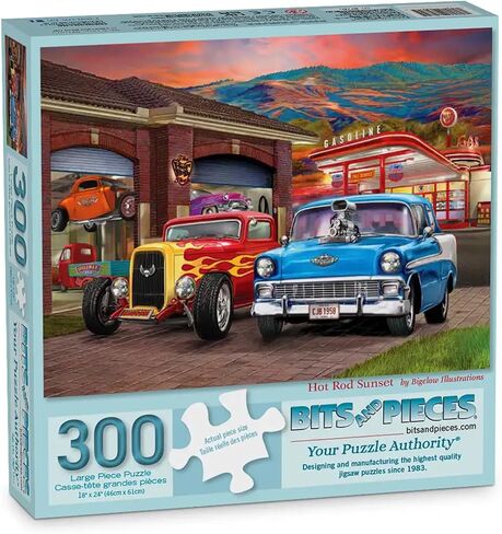 Bits and Pieces – 1000 Piece Jigsaw Puzzle for Adults – Hot Rod Sunset - Colorful Classic Cars Jigsaw Puzzle by Bigelow Illustrations, Completed Puzzle Size: 20" x 27" in Saudi Arabia