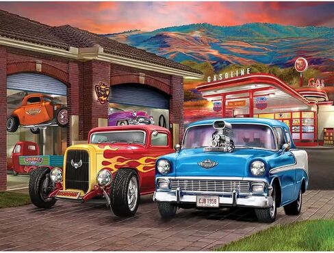 Bits and Pieces – 1000 Piece Jigsaw Puzzle for Adults – Hot Rod Sunset - Colorful Classic Cars Jigsaw Puzzle by Bigelow Illustrations, Completed Puzzle Size: 20" x 27" in Saudi Arabia