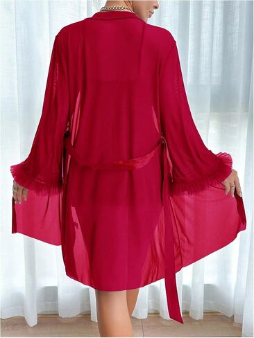 SHENHE Women's Sexy Lingerie Lace Babydoll Nightgown with Long Sleeve Robe Set Nightwear in Saudi Arabia
