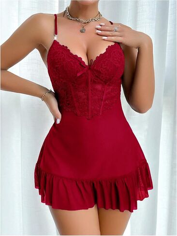 SHENHE Women's Sexy Lingerie Lace Babydoll Nightgown with Long Sleeve Robe Set Nightwear in Saudi Arabia