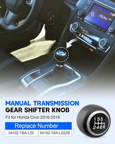 54102-TBA-L02ZB Manual Transmission Gear Shifter Knob, Gear Shifter Knob Handle Fit for Honda Civic 2016 2017 2018 2019 Replace 54102-TBA-L02 in Saudi Arabia