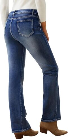 جينز واسع الحجم للنساء جينز Bootcut للنساء جينز قابل للتمدد ذو جرس سفلي للنساء مطرز بأرجل واسعة in Kuwait