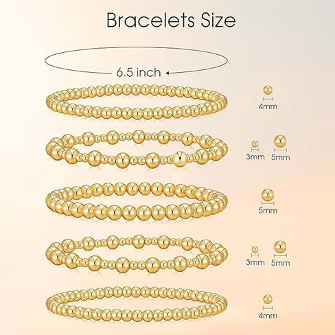 Gold Bracelets for Women, 14K Gold Plated Beaded Bracelet Gold Strand Bead Ball Stretch Bracelets in Saudi Arabia
