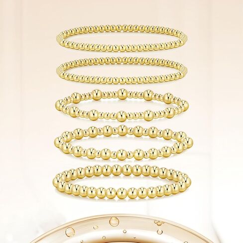 Gold Bracelets for Women, 14K Gold Plated Beaded Bracelet Gold Strand Bead Ball Stretch Bracelets in Saudi Arabia