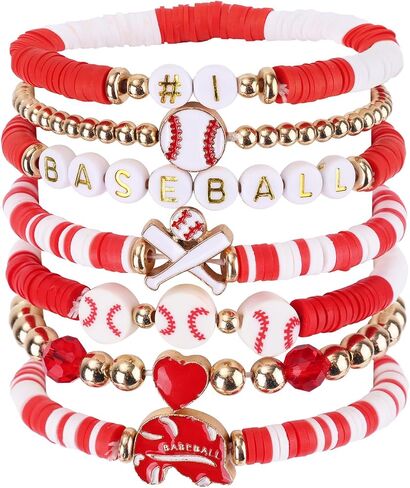 7 Pcs Baseball Bracelets, Baseball Charm Wristbands Stackable Preppy Friendship Sport Bracelets Softball Jewelry Accessories for Team Gifts Party Favors in Saudi Arabia