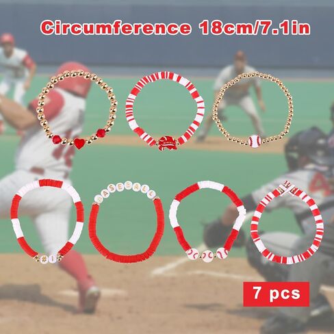 7 Pcs Baseball Bracelets, Baseball Charm Wristbands Stackable Preppy Friendship Sport Bracelets Softball Jewelry Accessories for Team Gifts Party Favors in Saudi Arabia
