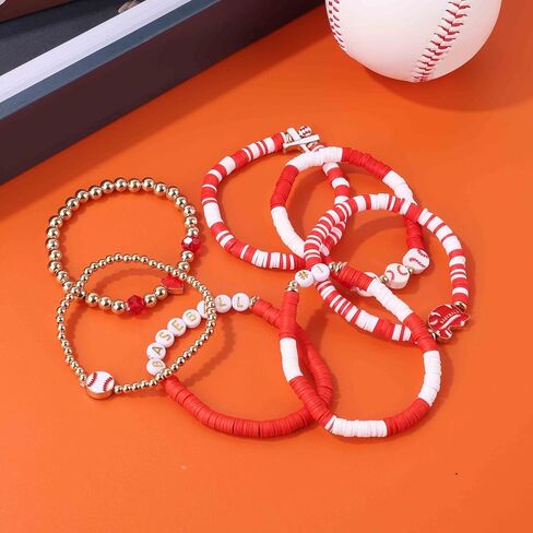 7 Pcs Baseball Bracelets, Baseball Charm Wristbands Stackable Preppy Friendship Sport Bracelets Softball Jewelry Accessories for Team Gifts Party Favors in Saudi Arabia