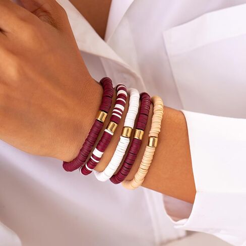 Football Baseball Baskeyball Volleyball Bracelet for Women Stretch Clay Beaded Rugby Football Bracelet Colorful Clay Beads Game Day Bracelet Set in Saudi Arabia