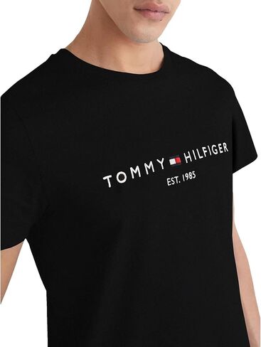 تي شيرت Tommy Hilfiger رجالي ذو مقاس عادي ومطرز بشعار Tommy برقبة دائرية، أسود، مقاس XL in Saudi Arabia