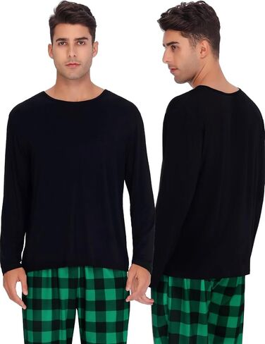 SWOMOG Christmas Pajamas for Women Men Long Sleeve Black Pull Over Top with Plaid Pajama Pants Pj Set Couples Pajama Set in Saudi Arabia