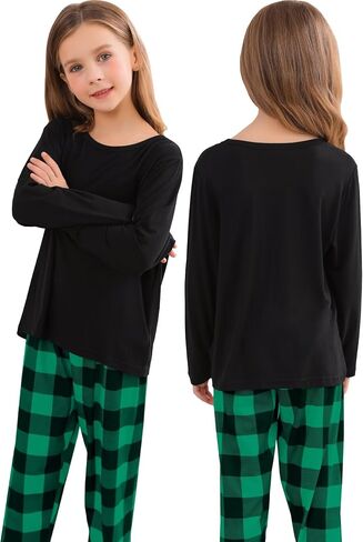 SWOMOG Christmas Pajamas for Women Men Long Sleeve Black Pull Over Top with Plaid Pajama Pants Pj Set Couples Pajama Set in Saudi Arabia