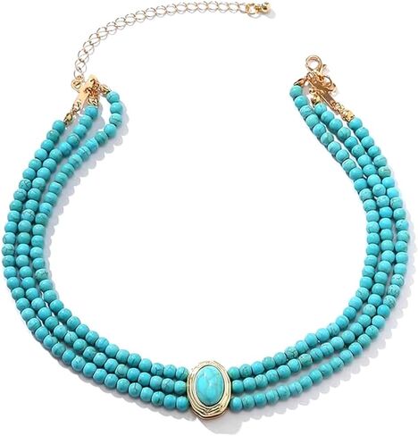 Turquoise Choker Necklaces for Women, Boho Multi-layered Beaded Necklaces, Trendy Jewelry Gift for Women Birthday Banquet Anniversary Make-up Party Summer Beach Holiday in Saudi Arabia