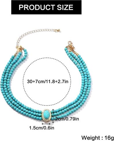 Turquoise Choker Necklaces for Women, Boho Multi-layered Beaded Necklaces, Trendy Jewelry Gift for Women Birthday Banquet Anniversary Make-up Party Summer Beach Holiday in Saudi Arabia