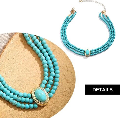 Turquoise Choker Necklaces for Women, Boho Multi-layered Beaded Necklaces, Trendy Jewelry Gift for Women Birthday Banquet Anniversary Make-up Party Summer Beach Holiday in Saudi Arabia