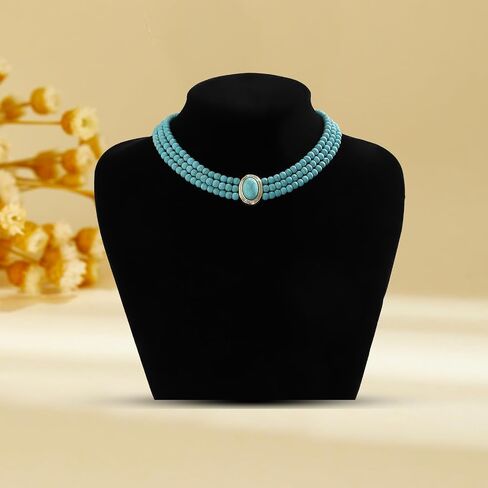 Turquoise Choker Necklaces for Women, Boho Multi-layered Beaded Necklaces, Trendy Jewelry Gift for Women Birthday Banquet Anniversary Make-up Party Summer Beach Holiday in Saudi Arabia