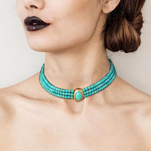 Turquoise Choker Necklaces for Women, Boho Multi-layered Beaded Necklaces, Trendy Jewelry Gift for Women Birthday Banquet Anniversary Make-up Party Summer Beach Holiday in Saudi Arabia
