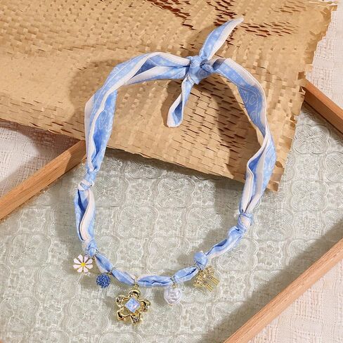 Scarf Necklace with Charm Gold Heart Flower Pendants Charm Necklaces Scarf Boho Beach Jewelry Gift for Women in Saudi Arabia