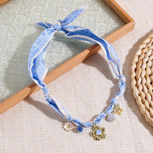 Scarf Necklace with Charm Gold Heart Flower Pendants Charm Necklaces Scarf Boho Beach Jewelry Gift for Women in Saudi Arabia