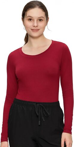 Underscrub Long Sleeve Women - Scoop Neck Scrubs Undershirt Soft Stretch Fitted Top in Kuwait