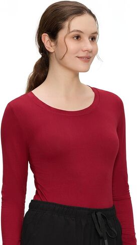 Underscrub Long Sleeve Women - Scoop Neck Scrubs Undershirt Soft Stretch Fitted Top in Kuwait
