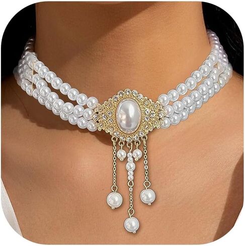 Pearl Choker Necklace for Women Layered Necklace for Women Dainty Chunky Pearl Faux Pearl Beaded Statement Necklaces Prom Party Wedding Bridal Jewelry Gifts Trendy Stuff in Saudi Arabia