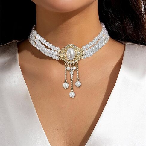 Pearl Choker Necklace for Women Layered Necklace for Women Dainty Chunky Pearl Faux Pearl Beaded Statement Necklaces Prom Party Wedding Bridal Jewelry Gifts Trendy Stuff in Saudi Arabia