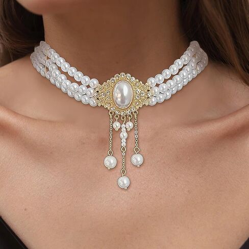 Pearl Choker Necklace for Women Layered Necklace for Women Dainty Chunky Pearl Faux Pearl Beaded Statement Necklaces Prom Party Wedding Bridal Jewelry Gifts Trendy Stuff in Saudi Arabia